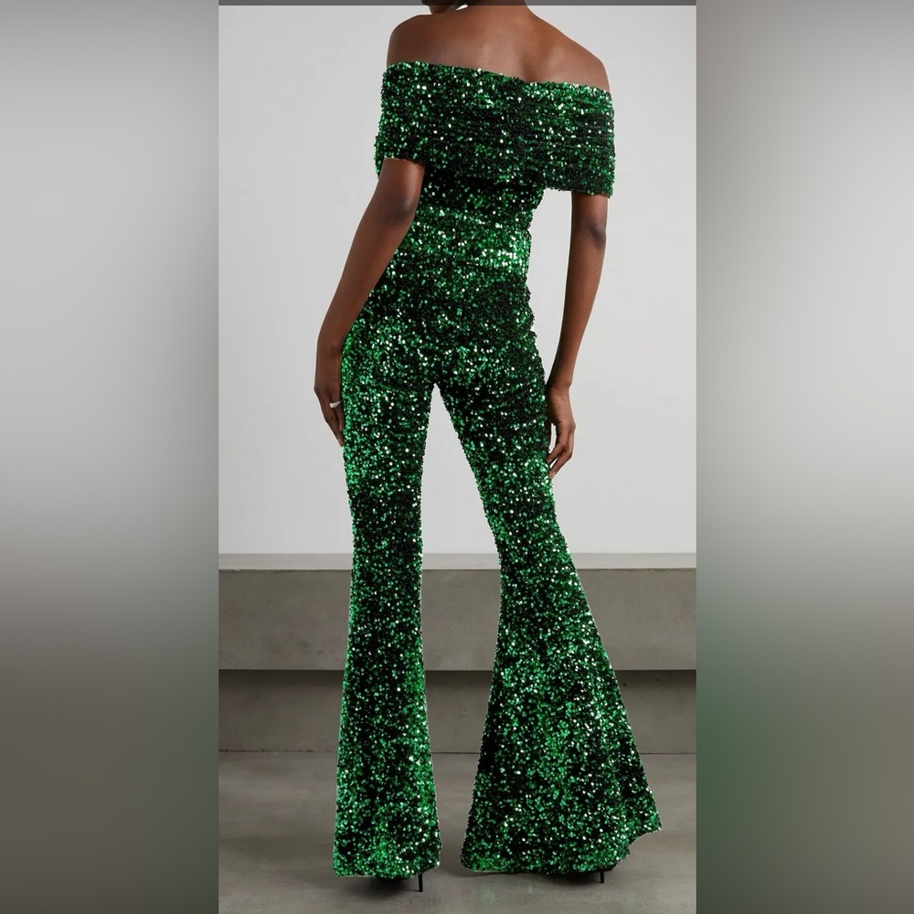 NWT $1940 Richard Quinn Halter Neck Flare Leg Sequin Jumpsuit Richard Quinn